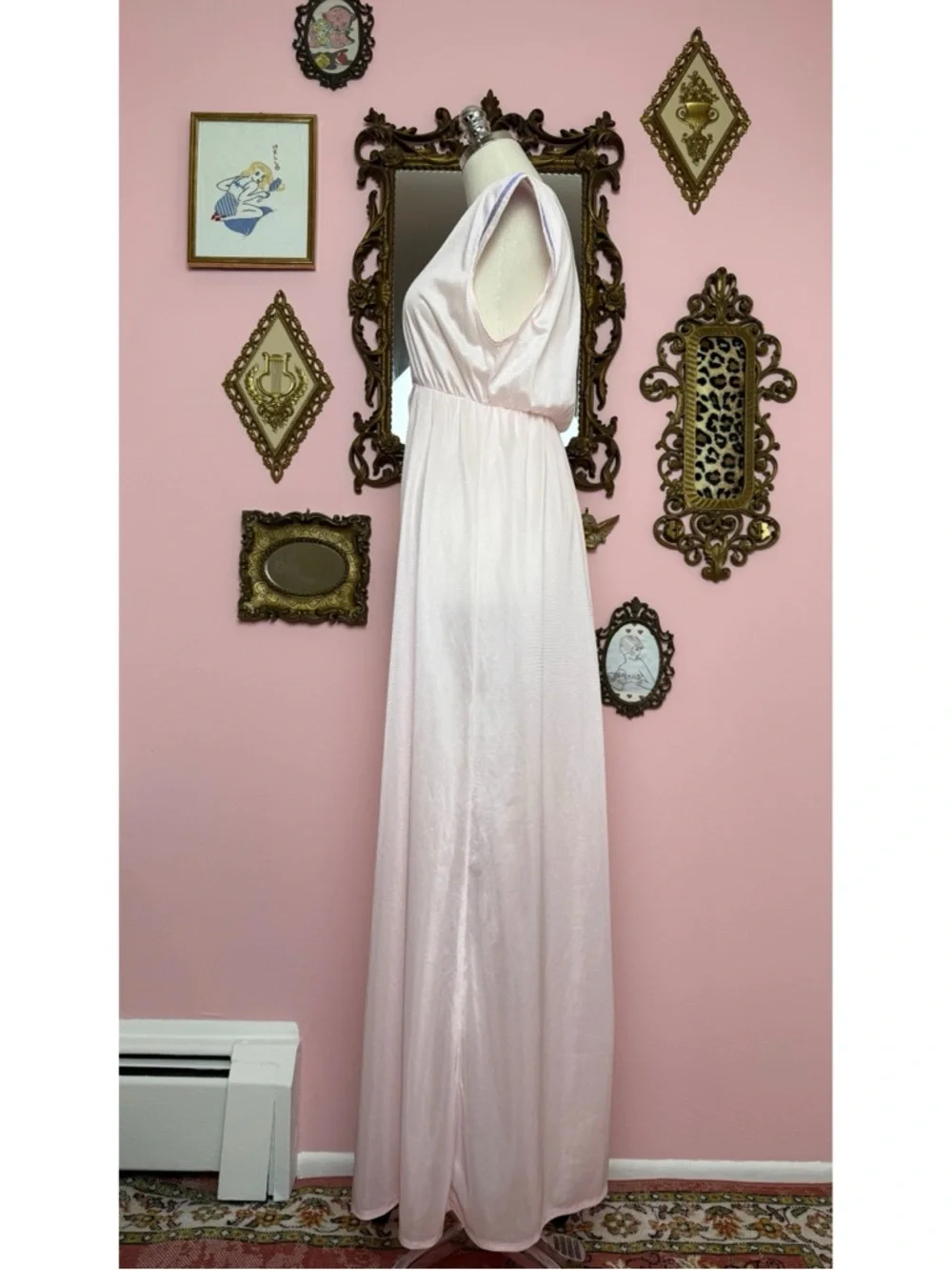 Vintage Pastel Pink Purple Maxi Nightgown Small Medium - Picture 3 of 16